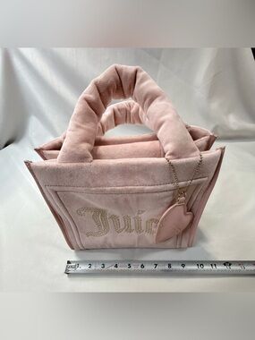 NWOT Juicy Couture Viral Blush Pink Plush Tote with Crystal Logo and Heart Charm